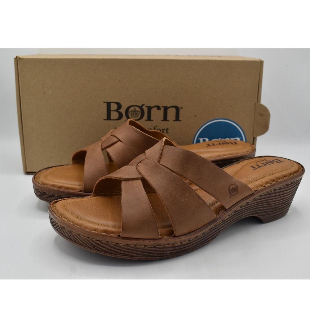 Born Women Size 11 Rosario Light Tan Full Grain Leather Slides Sandals Shoes